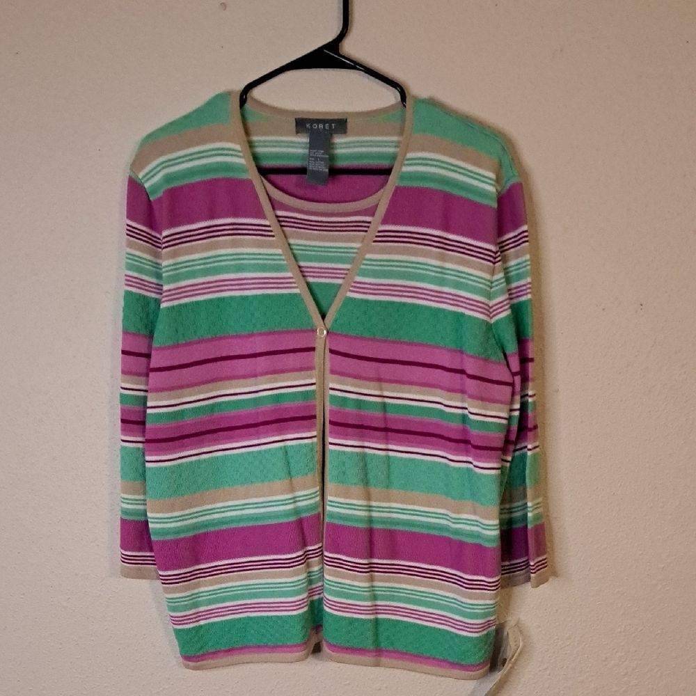 Koret Women's Striped Sweater - Green and Purple size large NWT